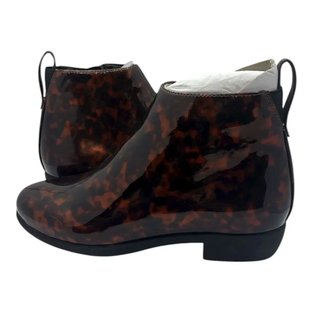 Aerosoles Tortoise Patent Ankle Boot Size 5M Brown Zip Chelsea Fall Chic Boot - Picture 5 of 8